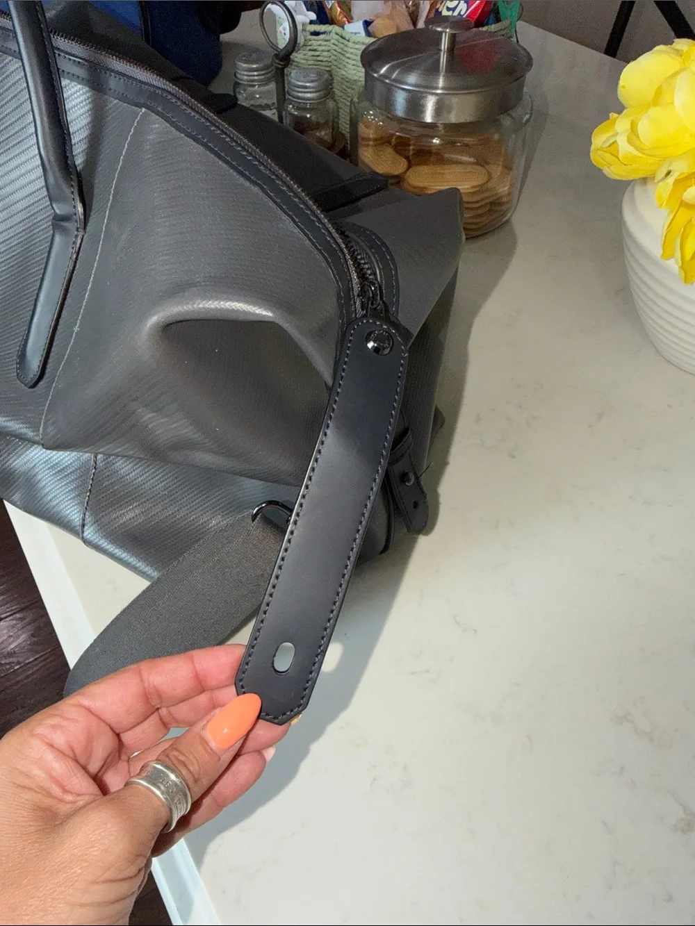 Ted Baker Charcoal Gray Textured Duffel with Shoulder Strap